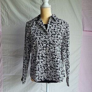 Jones New York Signature Black and White Floral Button Down Size L